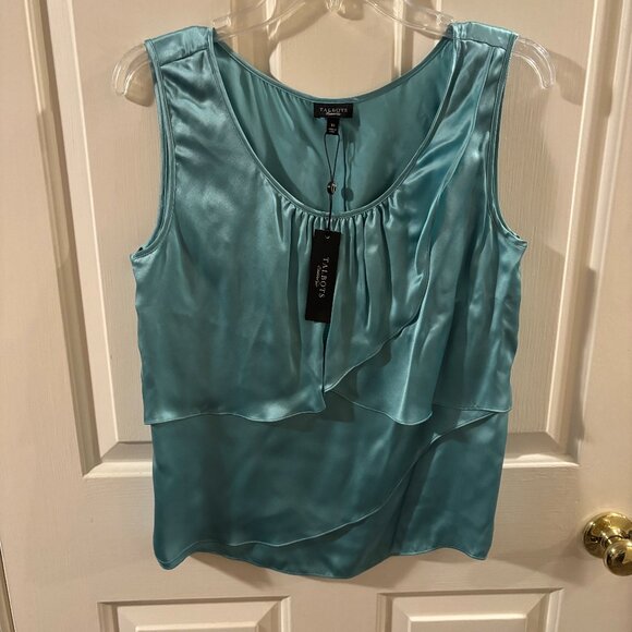Talbots Teal Sleeveless 100% Silk Tiered Ruffle Front Blouse ~ NWT ~ Size: 10 - Picture 1 of 3